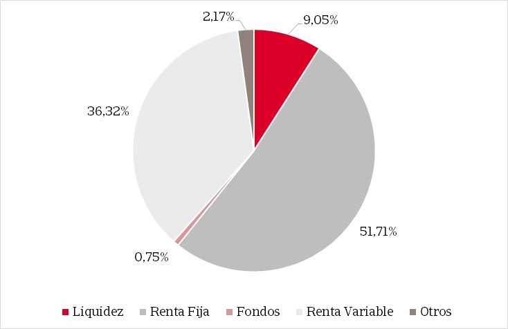Gráfico de tarta que muestra la distribución porcentual de la composición del fondo.